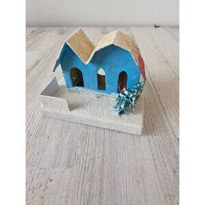 Vintage‎ putz mica paper Blue House village Japan Xmas tree decor